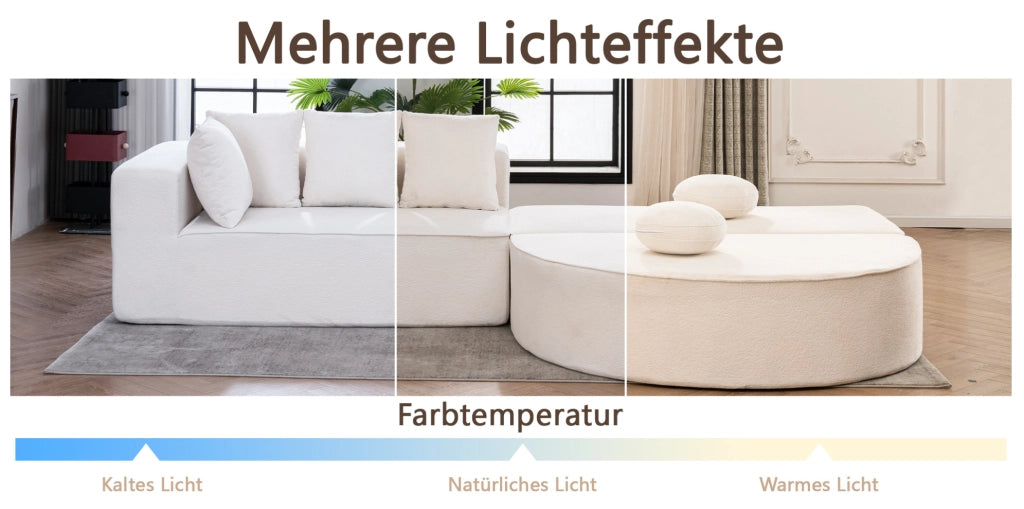 Divano letto modulare 263x171x66 cm senza montaggio in chenille bianco