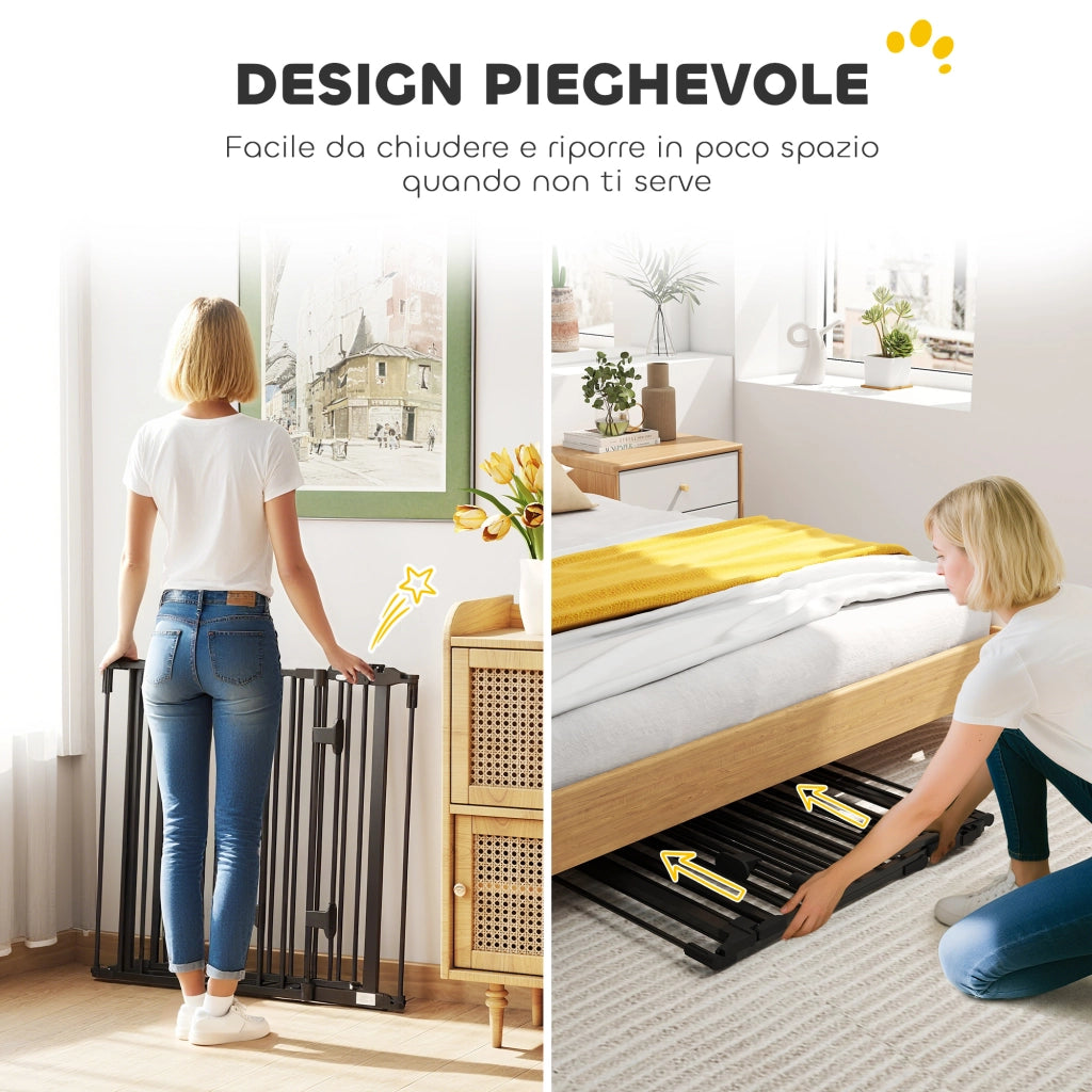 Cancellino per Cani Pieghevole in Acciaio con Chiusura Automatica, 202.5x2x76cm, Nero