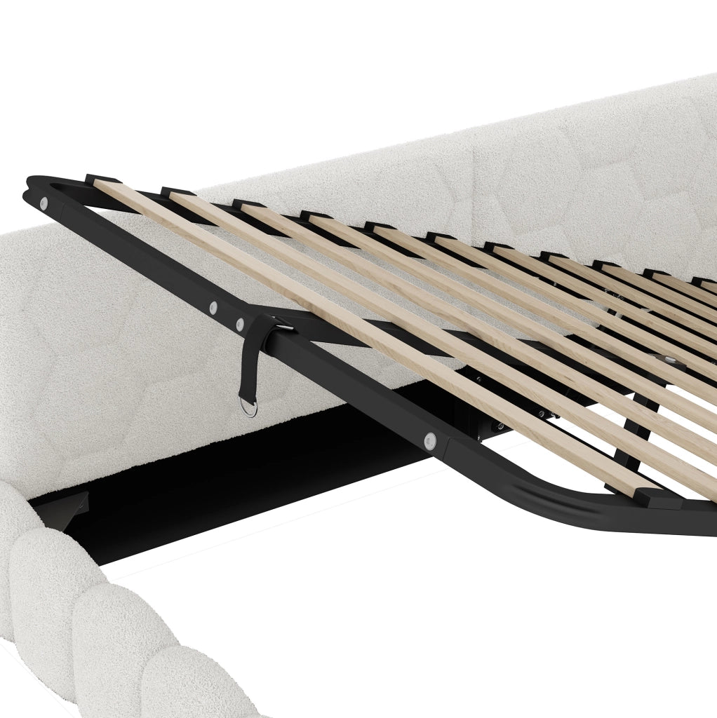 Letto da giorno 90x200 cm con contenitore idraulico, LED, USB e Type-C, bianco