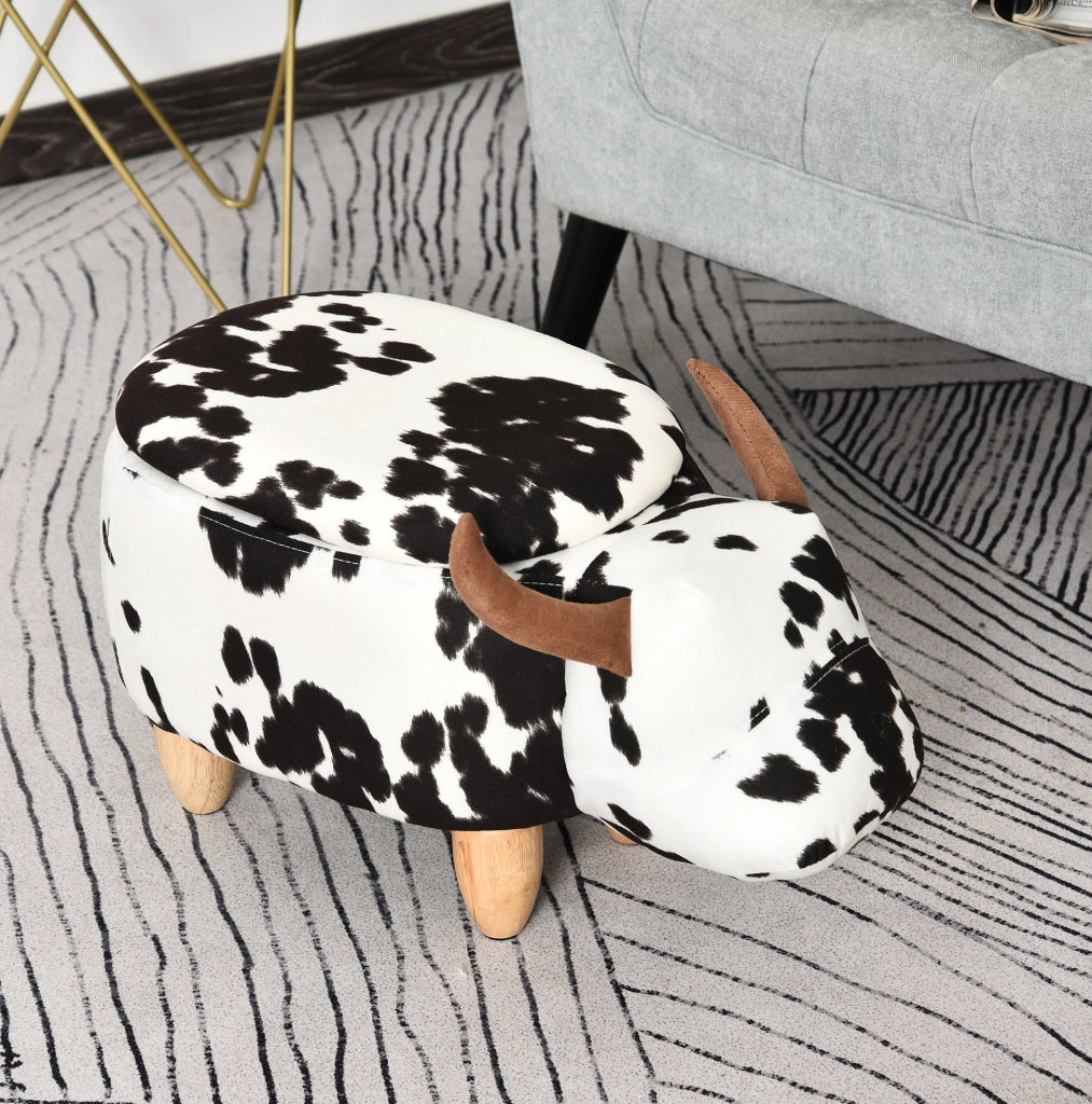 Pouf animale con contenitore 62x35x36 cm nero e bianco per soggiorno e cameretta