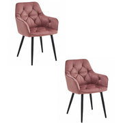 Set di 2 sedie Jork in velluto rosa con gambe nere