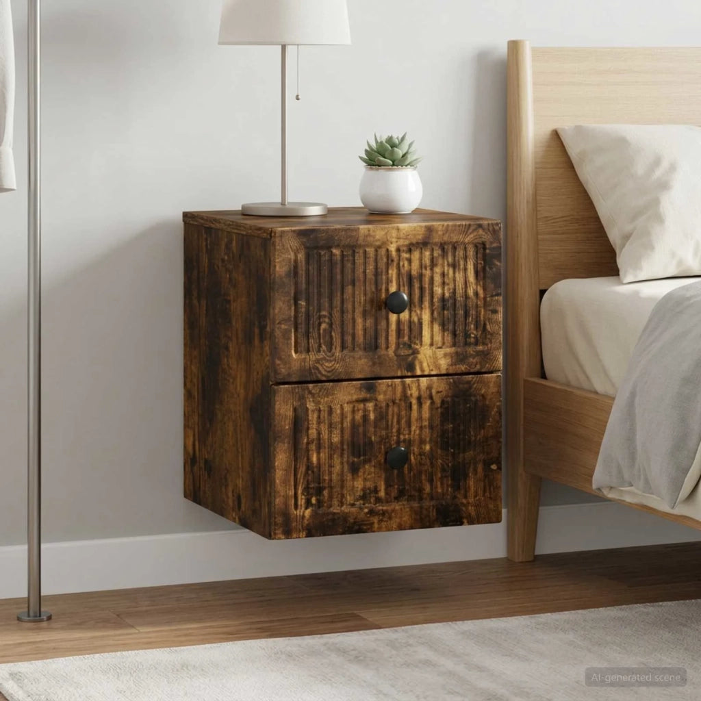 Mobiletto da notte a muro 2 pcs Rovere Fumo 33 x 34,5 x 40 cm 897966