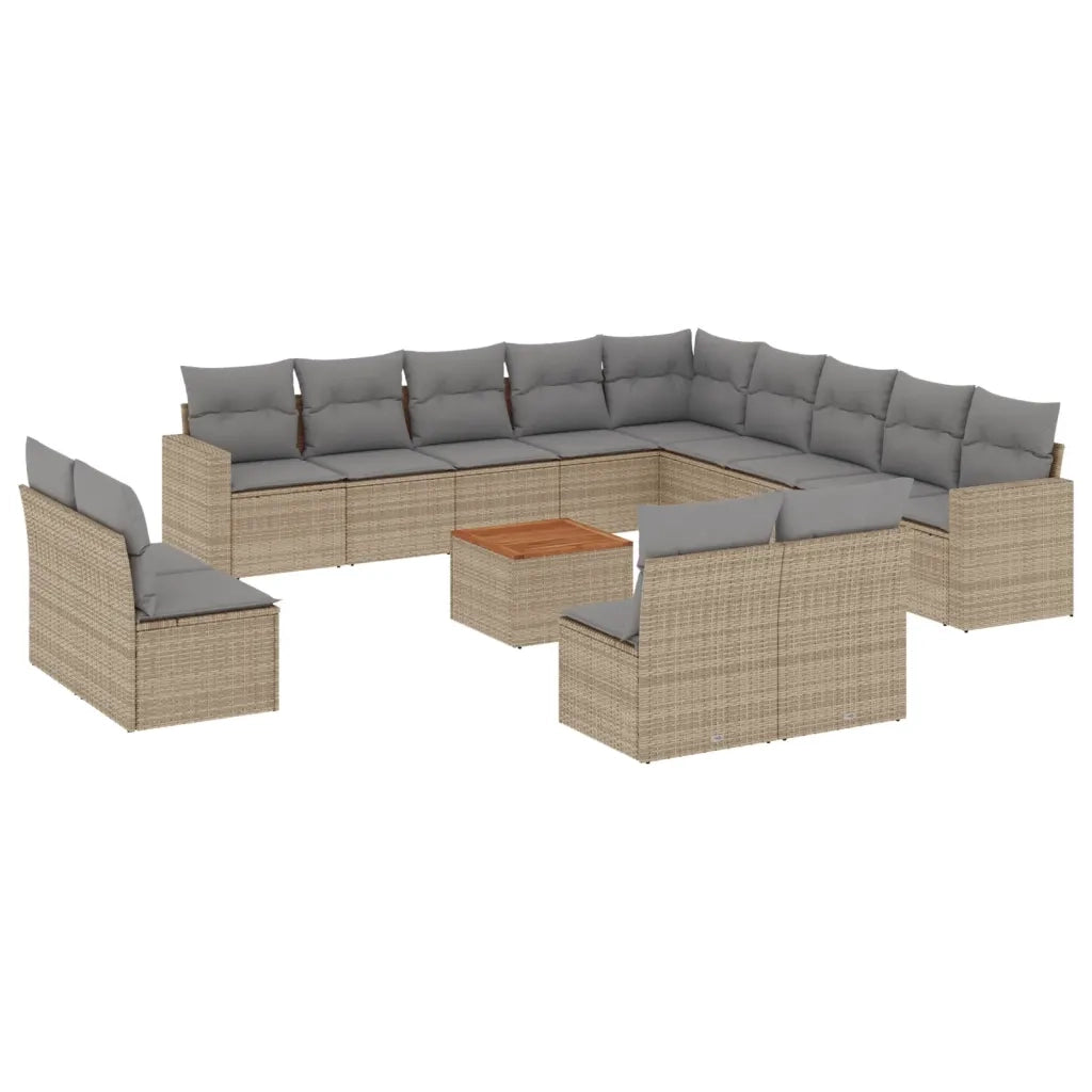 Set Divani da Giardino 14pz con Cuscini in Polyrattan Beige