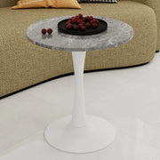 Tavolino rotondo in marmo artificiale bianco antico e grigio