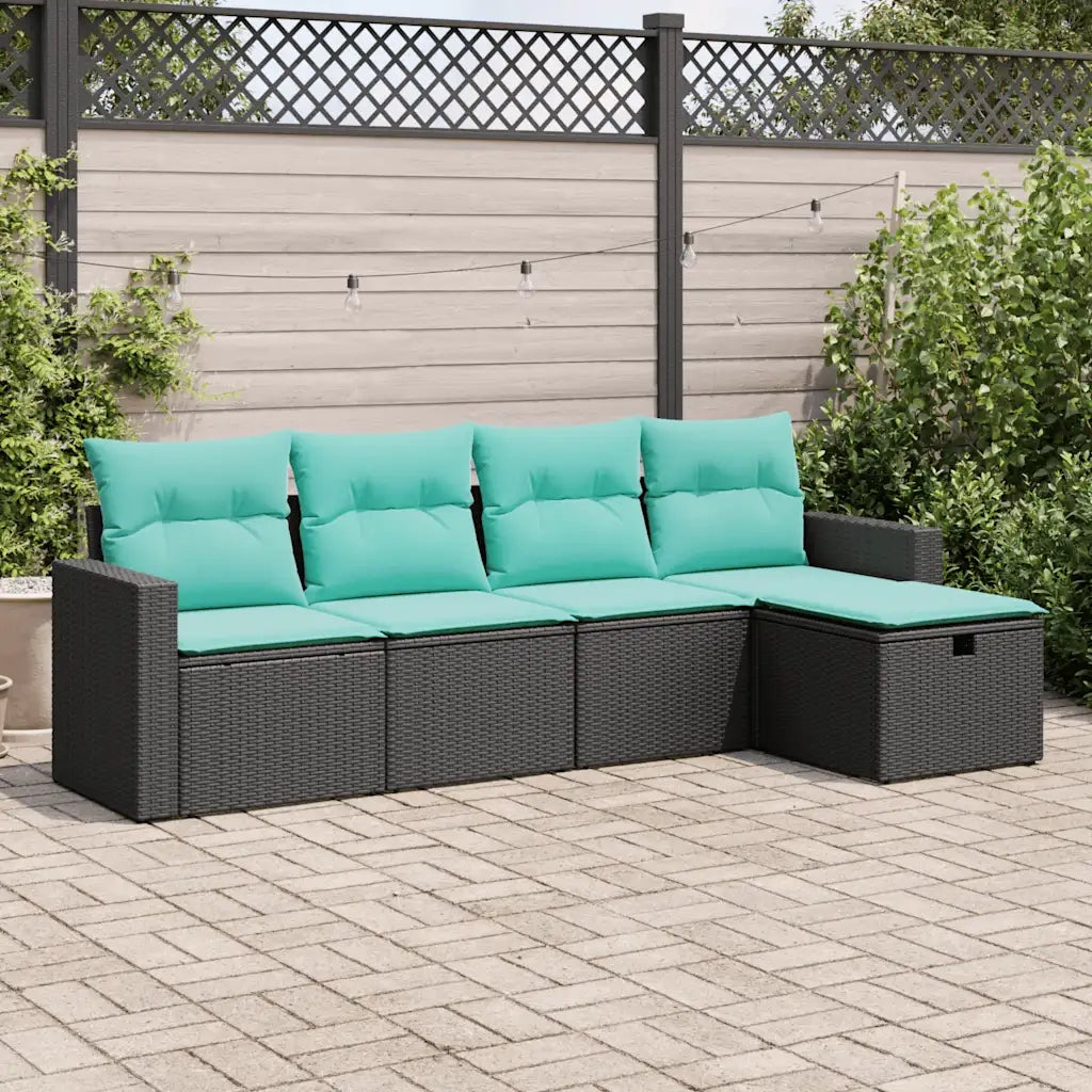Set Divani da Giardino 5 pz | Set Salotto da Giardino con Cuscini in Polyrattan Nero