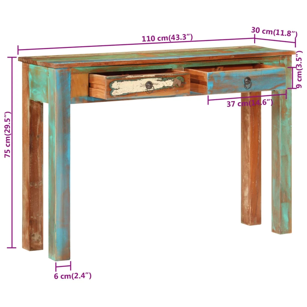 vidaXL Tavolo Consolle 110x30x75 cm in Legno Massello di Recupero