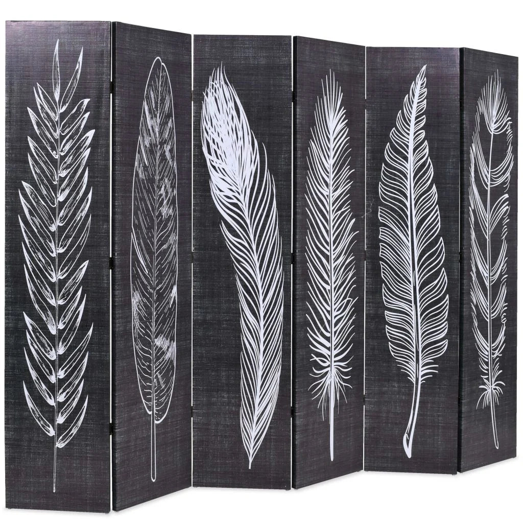 Paravento pieghevole divisorio mobile decorativo 228 cm piume bianche e nere 0802053