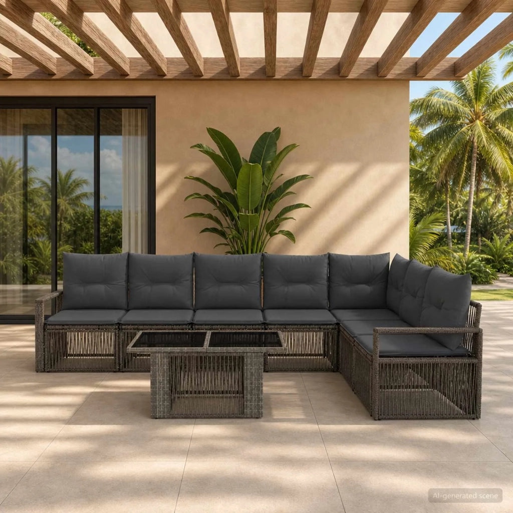 Set Divano da Giardino 8 pz Grigio e Grigio Scuro polyrattan 3437102