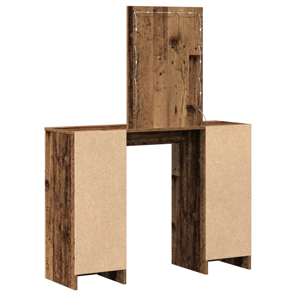 Tavolo da toeletta con luci LED Legno Antico 102x33x135 cm