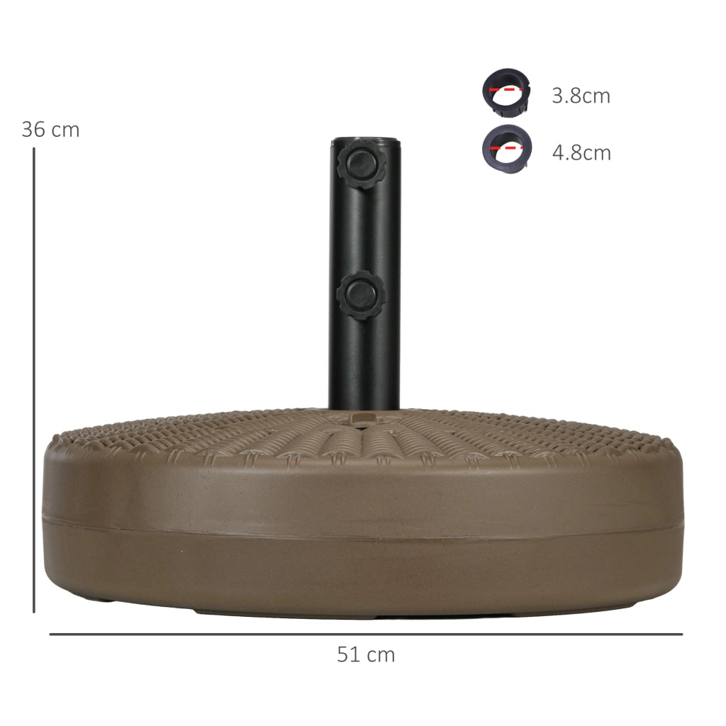 Base per Ombrellone con 2 Manopole Incorporate, in HDPE e Acciaio, ?51x36 cm, Marrone e Nero