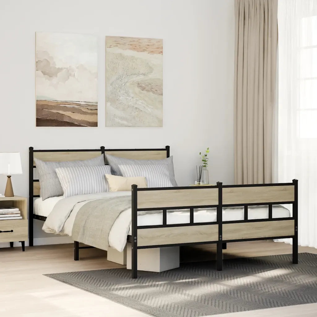 Letto matrimoniale | Letto per adulti | Giroletto senza Materaso in Metallo Rovere Sonoma 150x200 cm