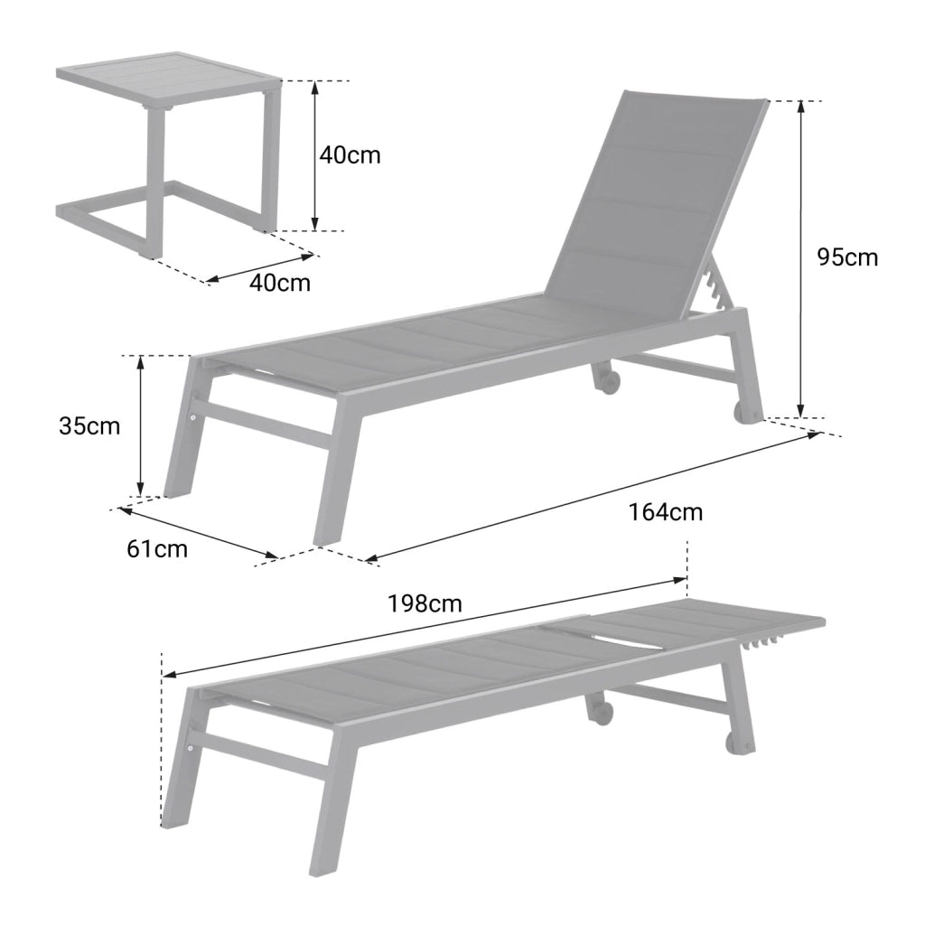Set di lettino eTavolino BARBADOS in textilene tortora - alluminio bianco