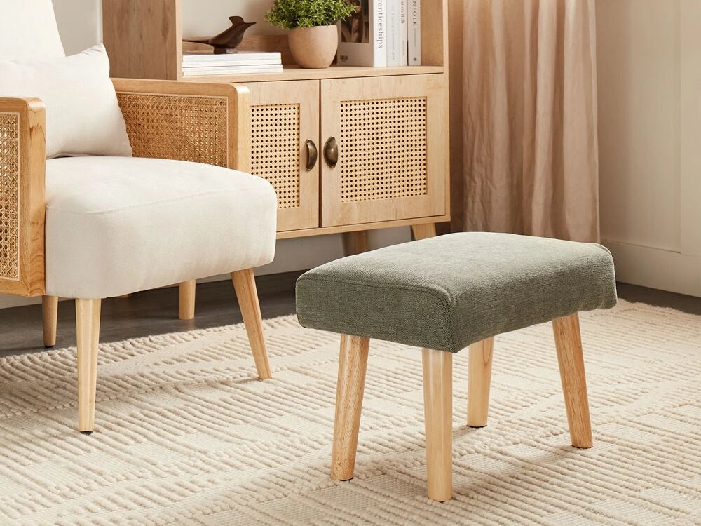 Poggiapiedi in poliestere verde con gambe in legno Camera da letto Soggiorno Accessori per sedersi