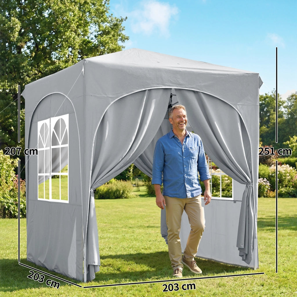 Gazebo Pieghevole 2x2 m Regolabile con 4 Pareti Laterali, in Metallo e Tessuto Oxford Grigio Chiaro