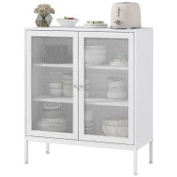Buffet Mobile da Cucina a 3 Livelli con 2 Ante a Maglia con Ripiano Regolabile, 80 x 37 x 92 cm, Bianco