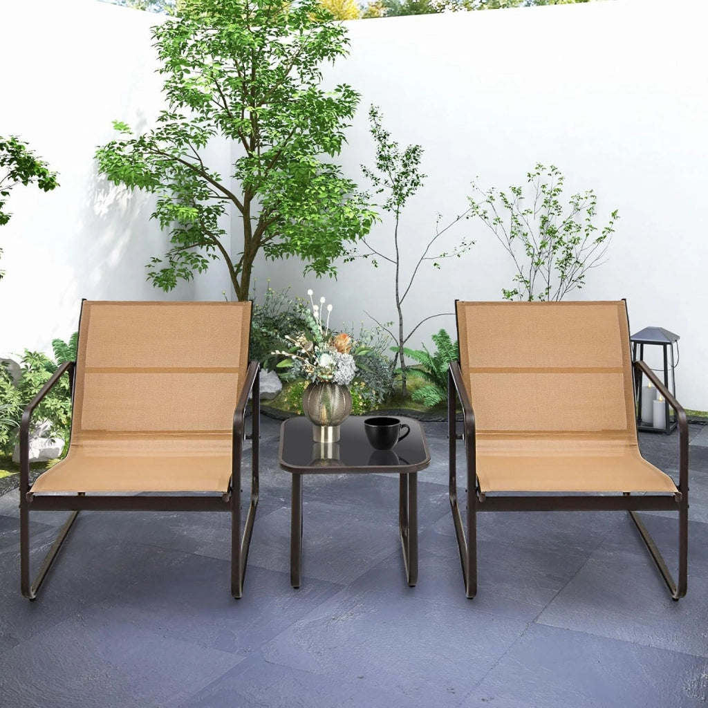 Set da Giardino per Balconi, Mobili da Esterni Compatti per 2 Persone, Salotto da Giardino con 2 Sedie e Tavolino, Set da Giardino in Tessuto Resisteente al Textilene