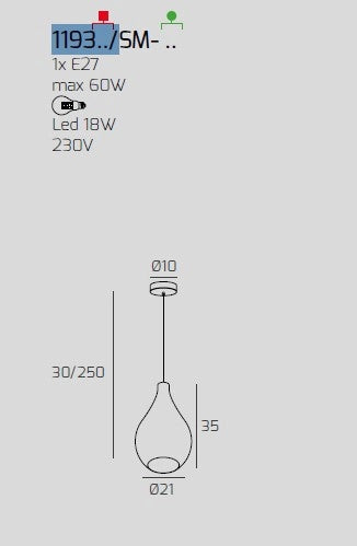 SOSPENSIONE OTTONE SAT. 1 LUCE VETRO MEDIO FUME' 1193OS-SM-FU