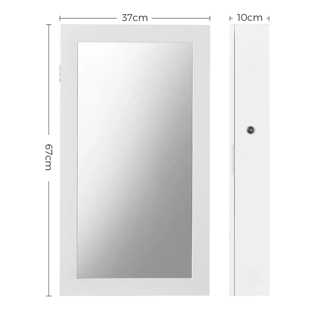 Mobiletto portagioie da parete mobiletto portaoggetti con specchio a figura intera e serratura 37 x 10,5 x 67 cm grande capacità bianco 12_0003936