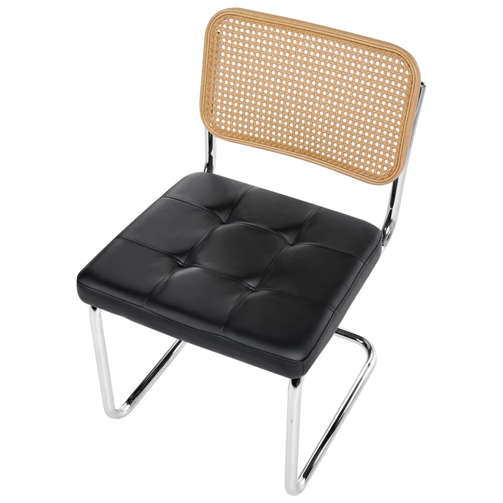 Set di 2 sedie da pranzo in ecopelle nero con base a sbalzo in metallo stile vintage retrò