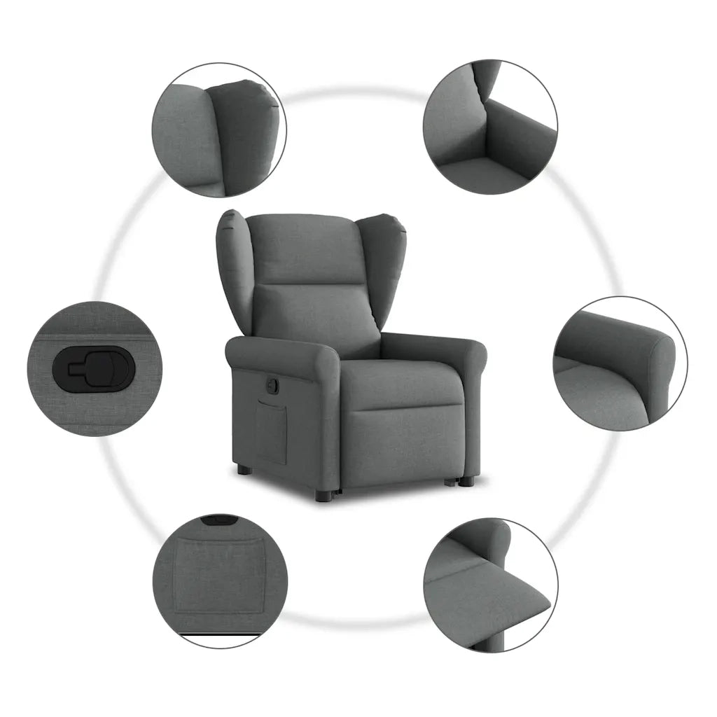 vidaXL Poltrona Alzapersona Reclinabile Grigio Scuro in Tessuto