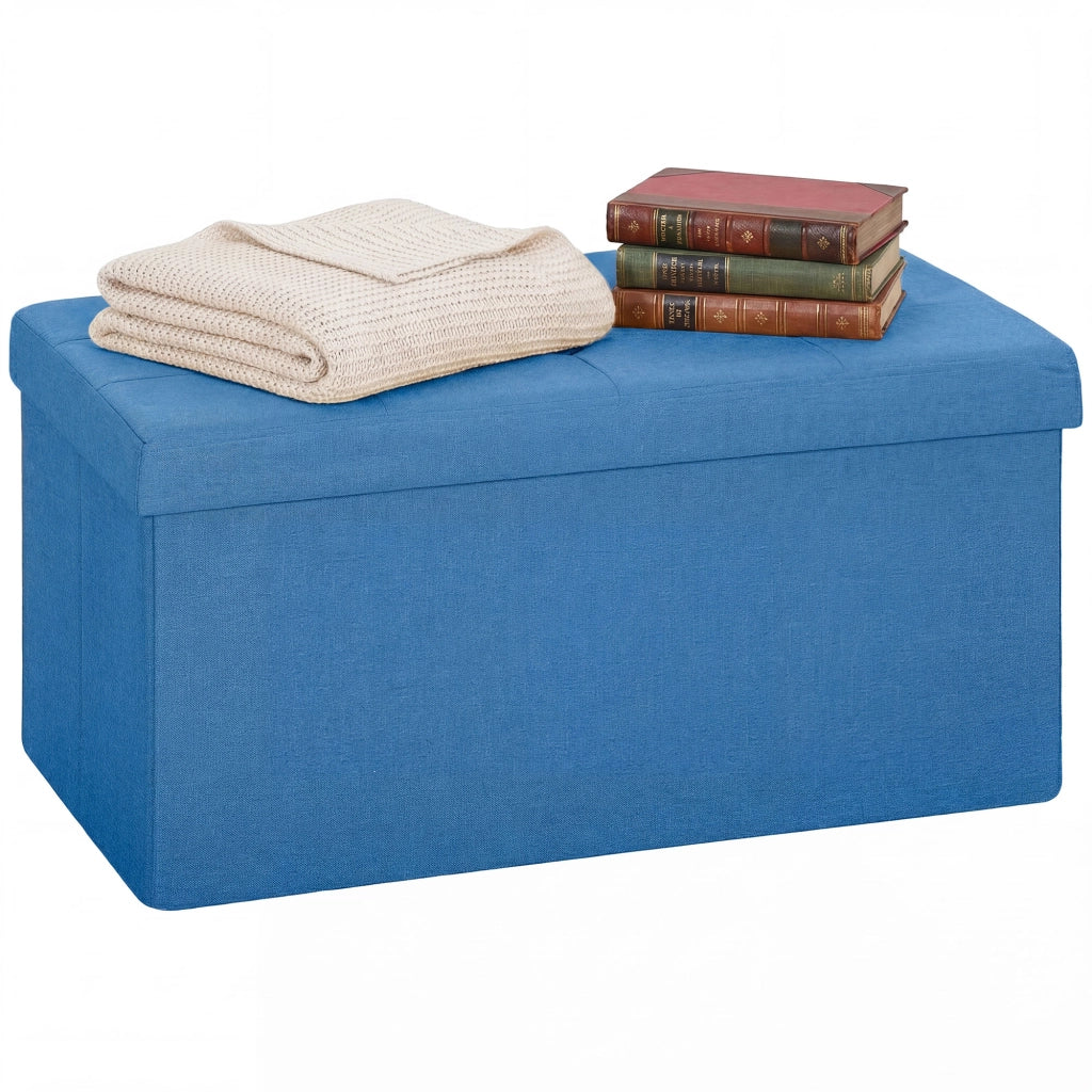 Pouf con contenitore ¨C zephmum ¨C blu, lino sintetico, 76x38x38 cm