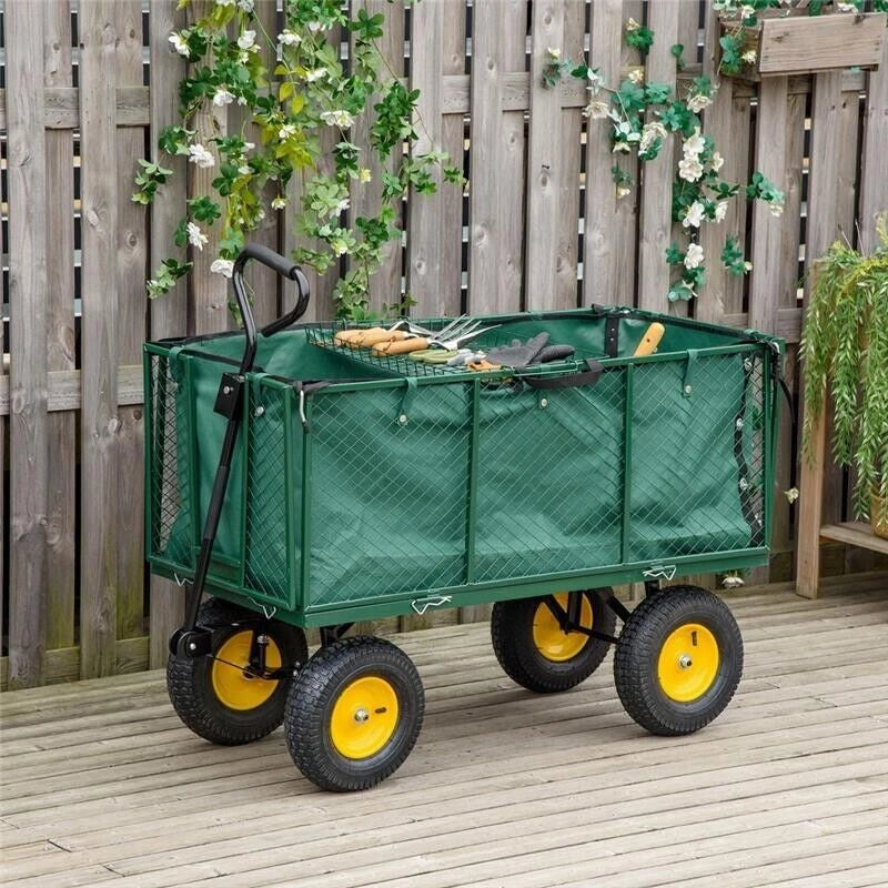 CARRELLO DA GIARDINO IN ACCIAIO CON PARETI LATERALI CAPIENZA 342L VERDE