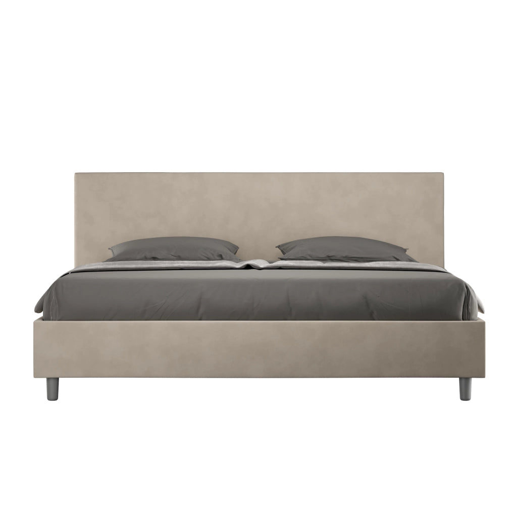 BS COM Letto matrimoniale king size con rete imbottito 190x190 microfibra sabbia
