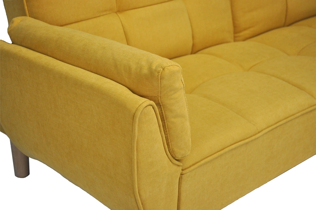 Divano letto clic clac in tessuto vellutato giallo piede legno naturale - divano 3 posti - Ambra - DL-AM16FBC