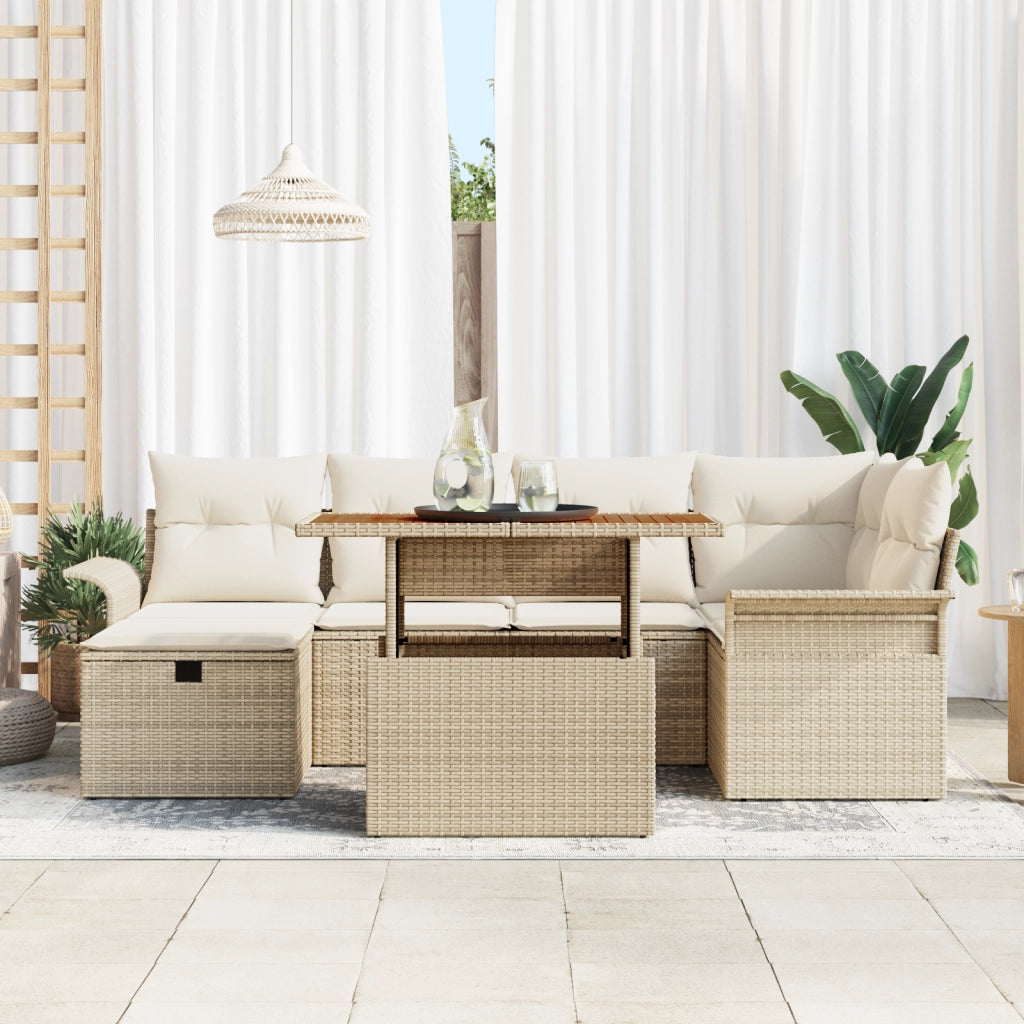 Set di divani da giardino 7 pezzi con cuscini beige in rattan sintetico