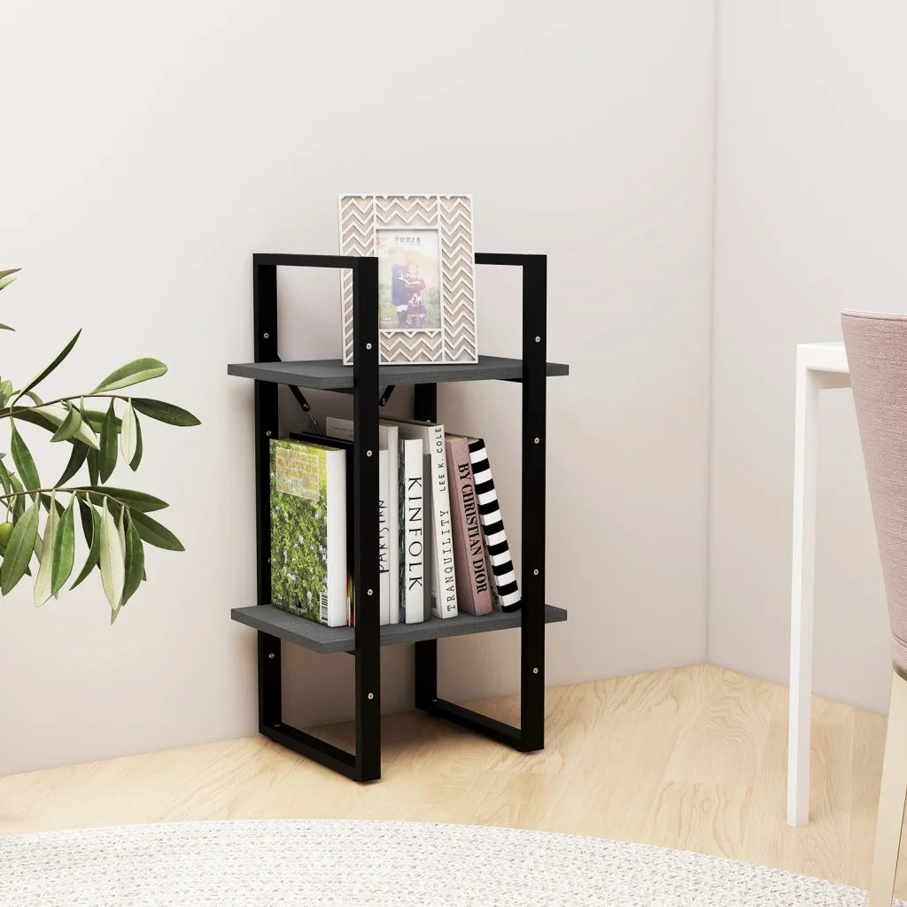 Libreria a 2 Ripiani-Scaffale per Libri-Mobile di Stoccaggio Grigia 40x30x70 cm in Massello di Pino
