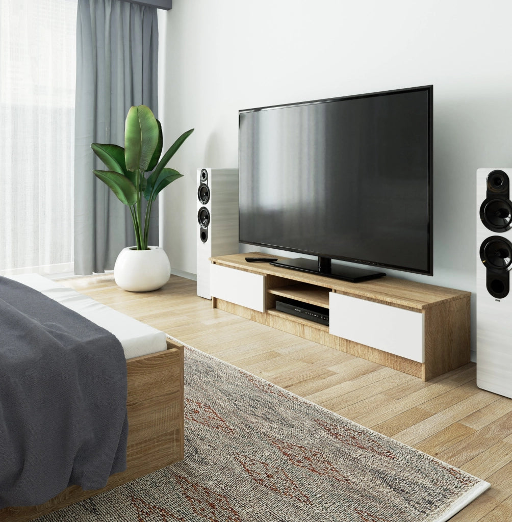 Mobile TV AKORD Sonoma Quercia 160 cm 2 ante inserto frontale Bianco 160x40x33 cm