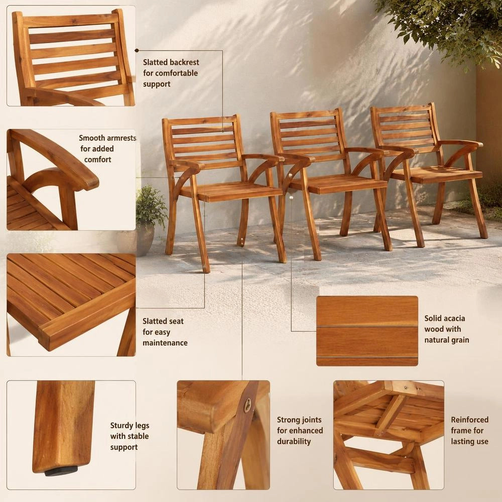 Garden Chairs, 3 Pieces, Solid Acacia Wood