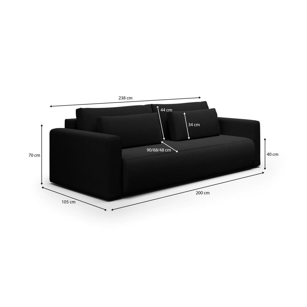 Erbezzo, Divano Letto 2 Posti Contenitore, 240x105 cm Nero