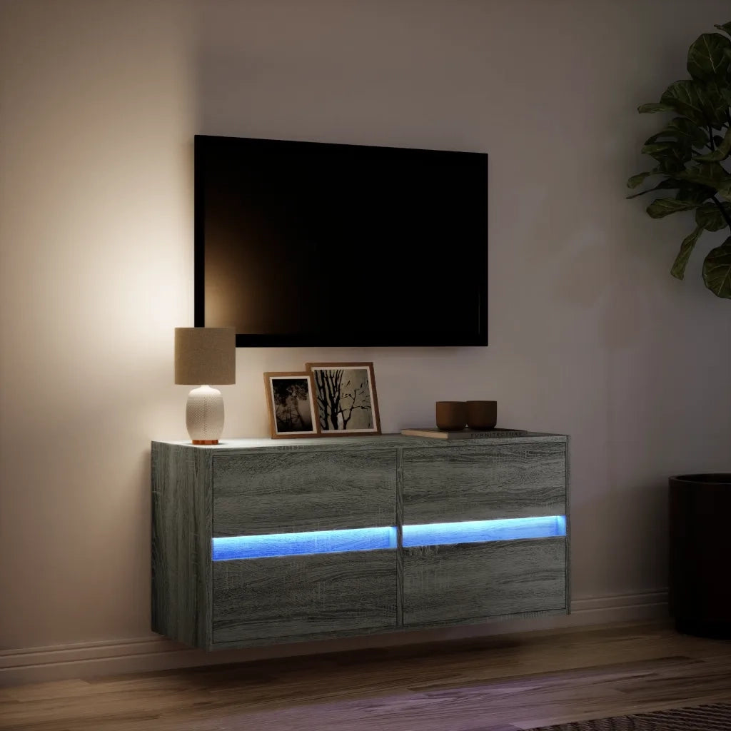 Mobile TV a Parete con Luci LED-Mobile TV a Muro Grigio Sonoma 100x31x45 cm 816159