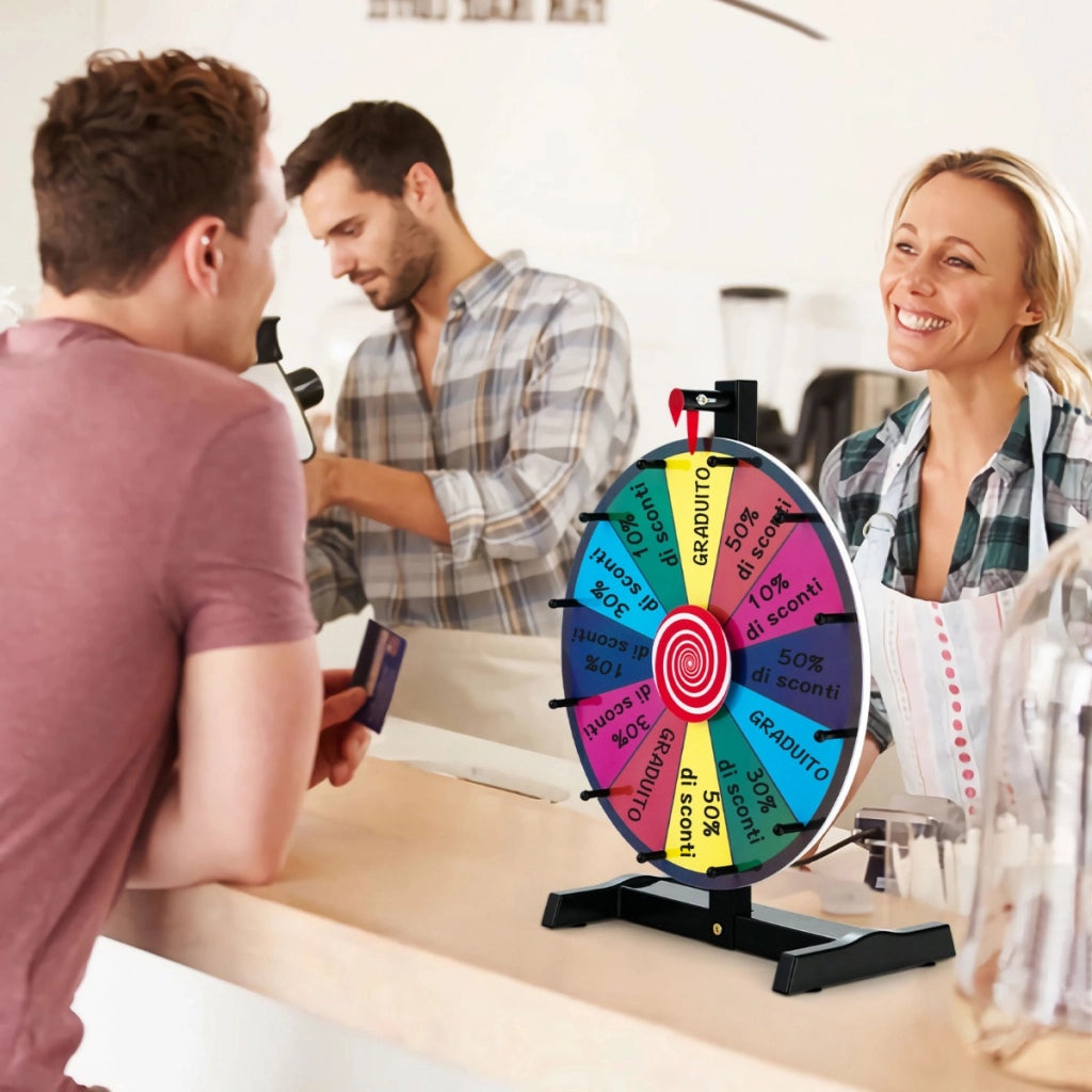 Ruota dei premi da tavolo con pennarello e cancellino, Ruota della fortuna personalizzabile 31x20,5x49cm-Stanza dei giochi