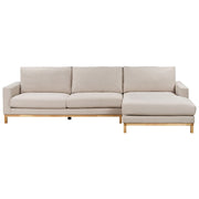 Divano angolare Rivestimento in tessuto beige Gambe in legno lato sinistro stile elegante