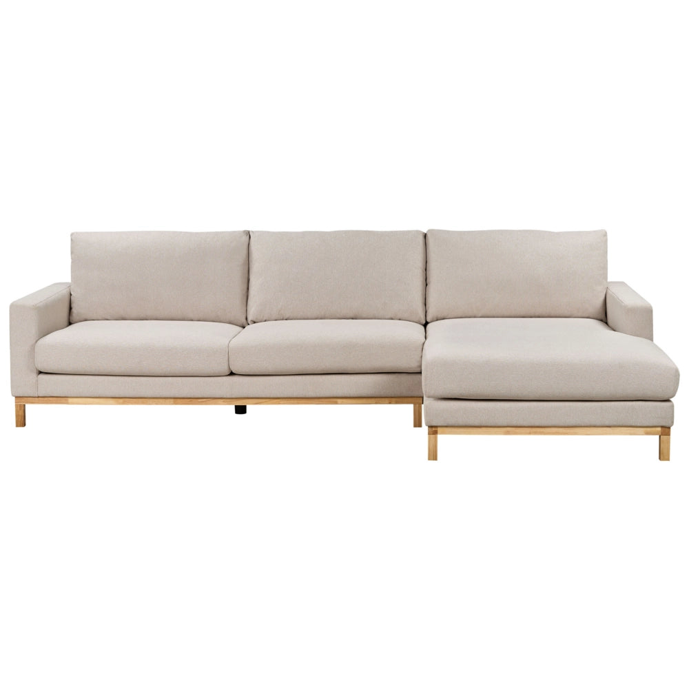 Divano angolare Rivestimento in tessuto beige Gambe in legno lato sinistro stile elegante