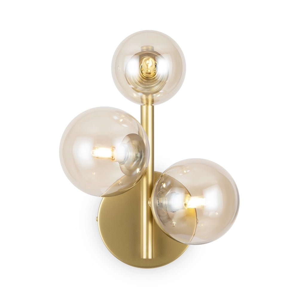 Applique Contemporanea Dallas Metallo Oro 3 Luci Diffusori Cognac