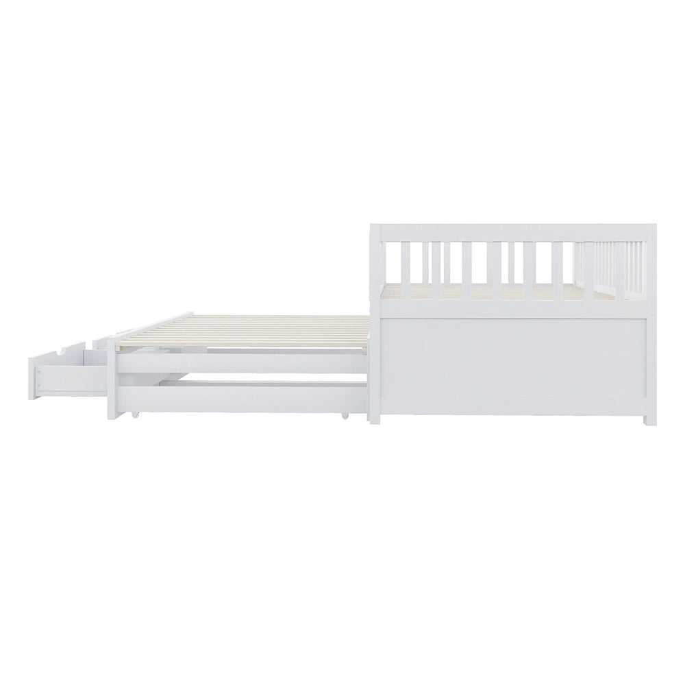 Divano letto-Xylo-90x200 cm-barriera, 2 cassetti, pino bianco