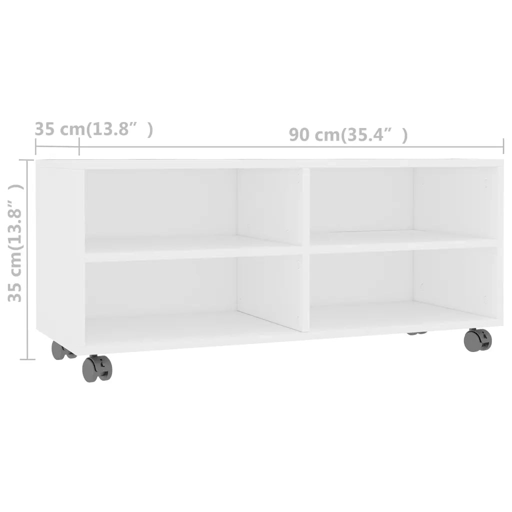 Mobile TV con Ruote Bianco 90x35x35 cm in Legno Multistrato 800180