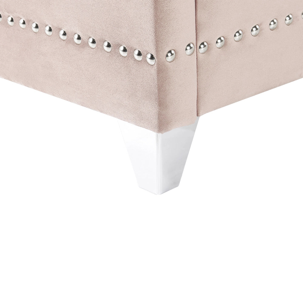Letto in velluto color rosa 160 x 200 cm testiera alta decorata con bottoncini stile retrò e tradizionale