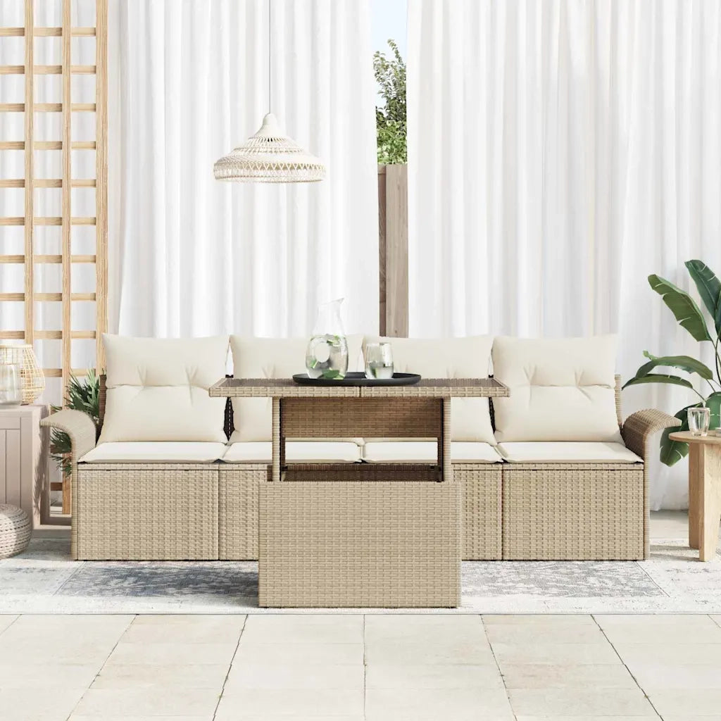 Set Divano da Giardino con cuscino 5 pcs Beige polyrattan