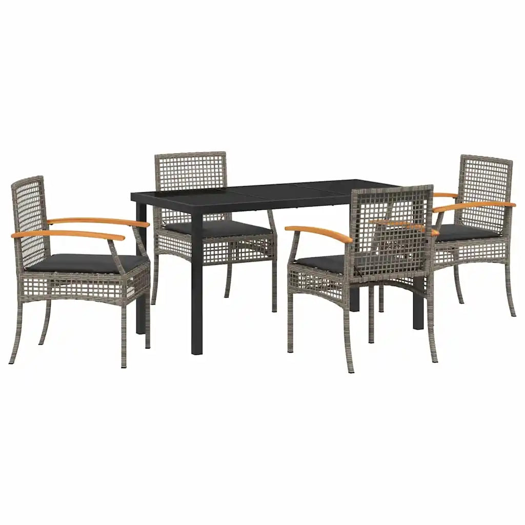 Set da Pranzo per Giardino 5 pcs Grigio e Nero Rattan 3380822