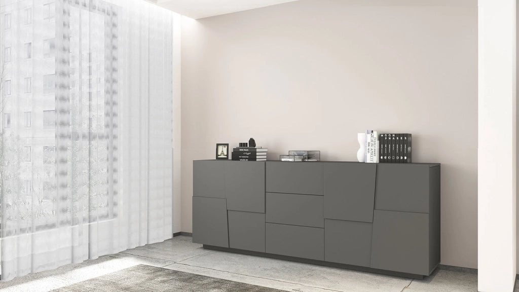 Credenza 4 Ante 3 Cassetti 220x44x86 cm Pongo 4A 3C Grigio Antracite Opaco
