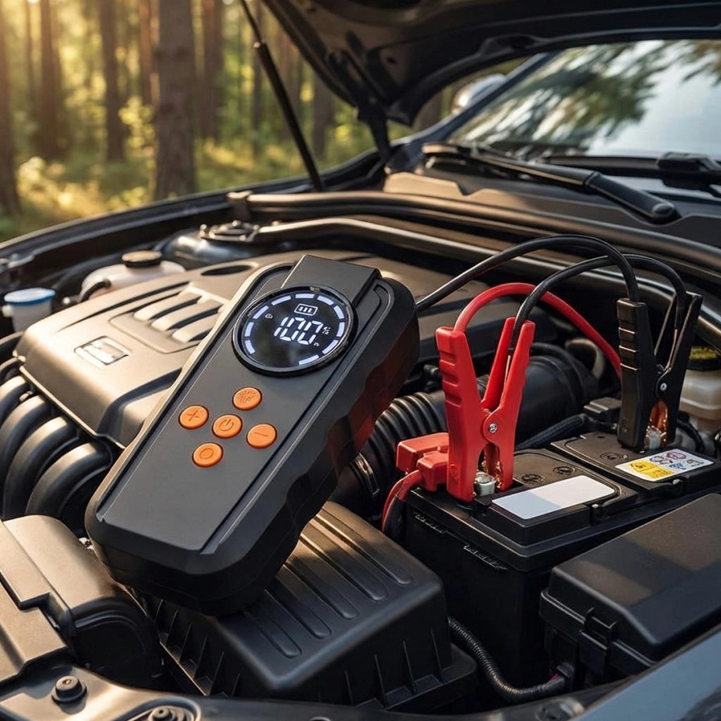 Avviatore per Batteria Auto con Compressore d'Aria e Lampada LED 6000mAh 14.8V Nero Avizar