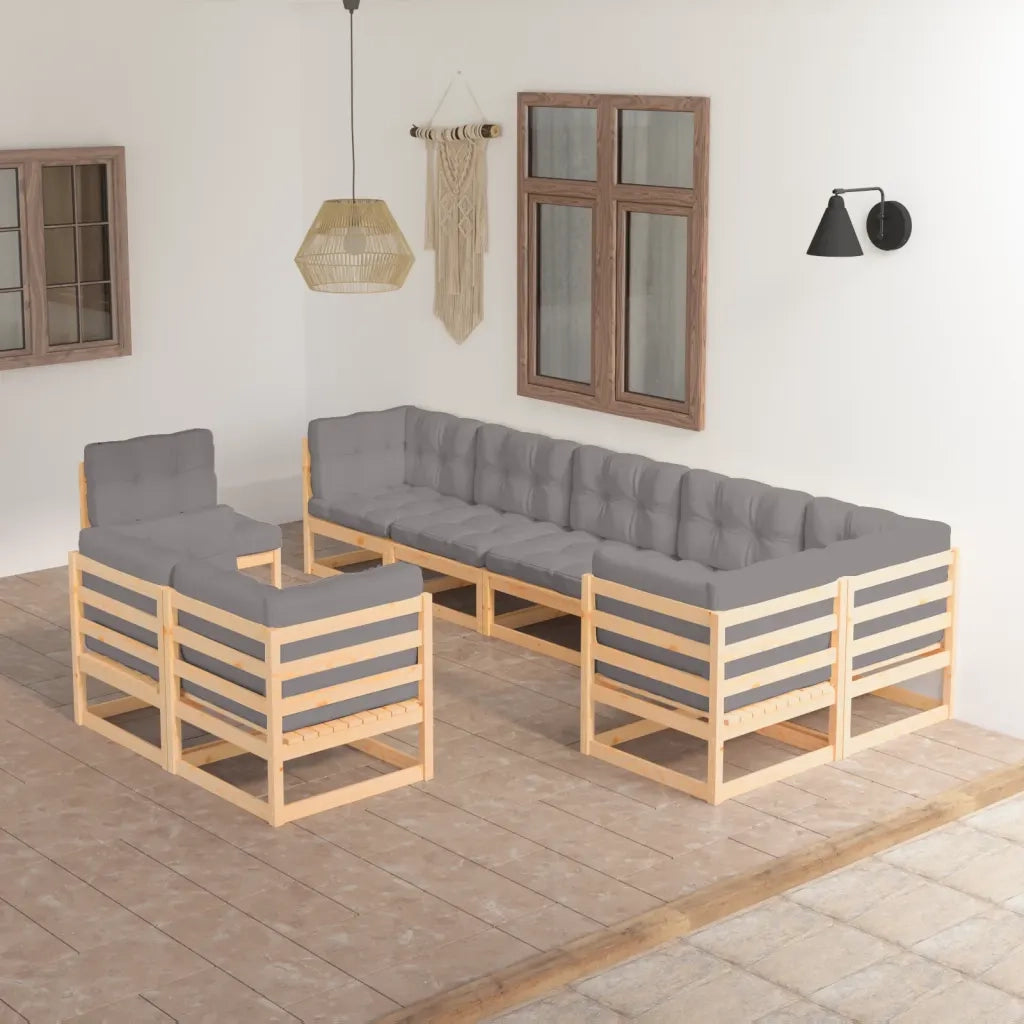 Set Salotto Giardino 9 pz Cuscini Antracite Legno Massello Pino 3076724