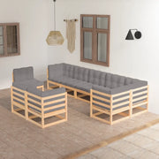 Set Salotto Giardino 9 pz Cuscini Antracite Legno Massello Pino 3076724