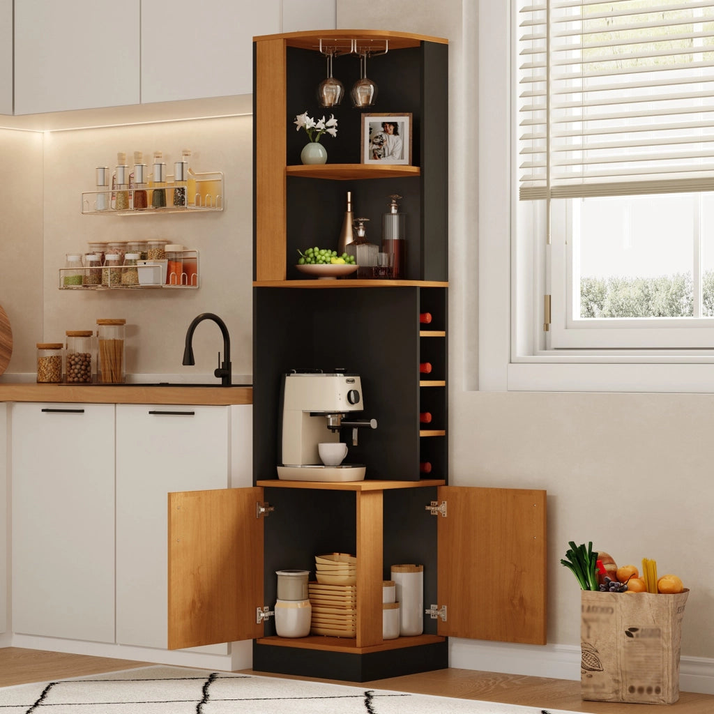 Mobile angolare con 4 vani e portascalici; per cucina; in MDF; 40×40×182 cm; nero