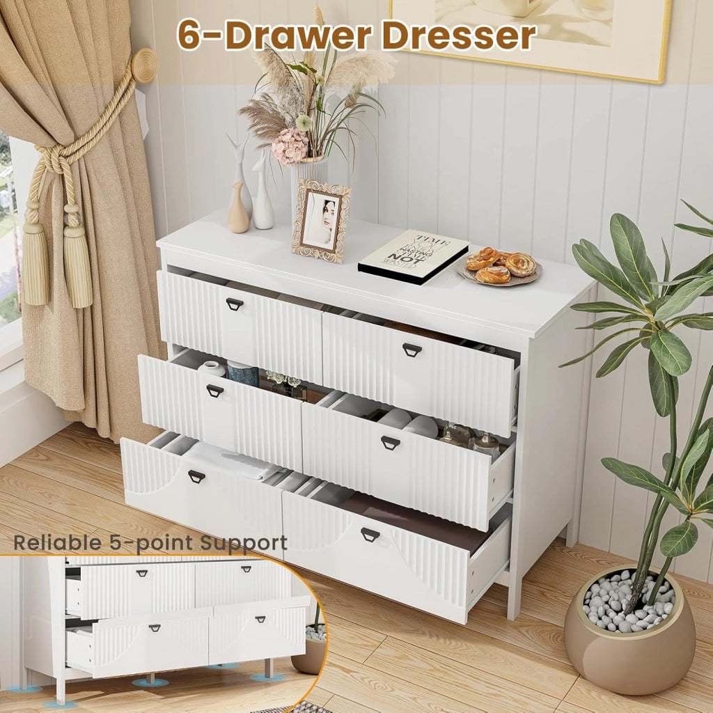 Cassettiera con 6 cassetti grandi, credenza con protezione antiribaltamento, armadio buffet moderno per soggiorno, ufficio, cucina