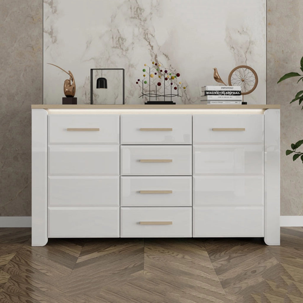 Madia Barone, Credenza 4 Cassetti, 154x41x88h cm Bianco